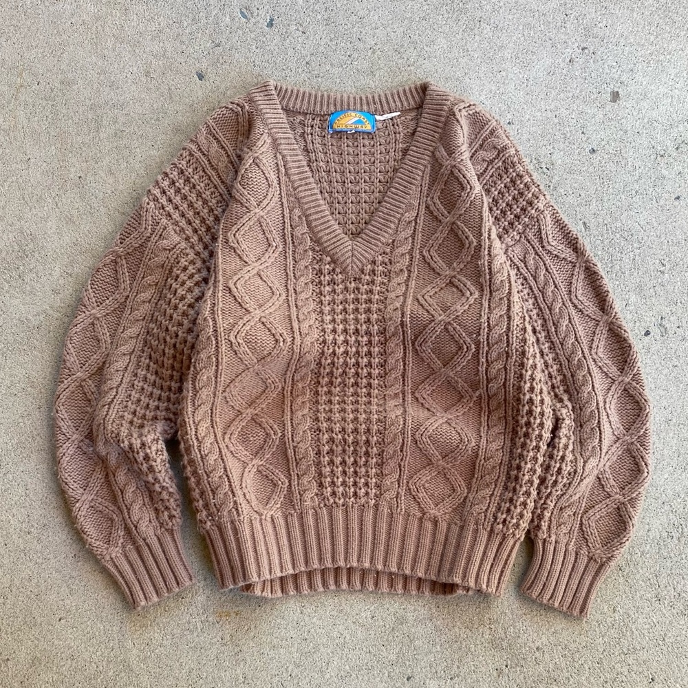 90s Vintage Tan Cable Knit Sweater